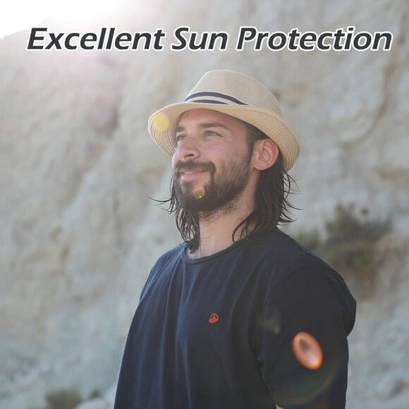 Stylish Tan Fedora Hat with Navy Band - Picture 4 of 5